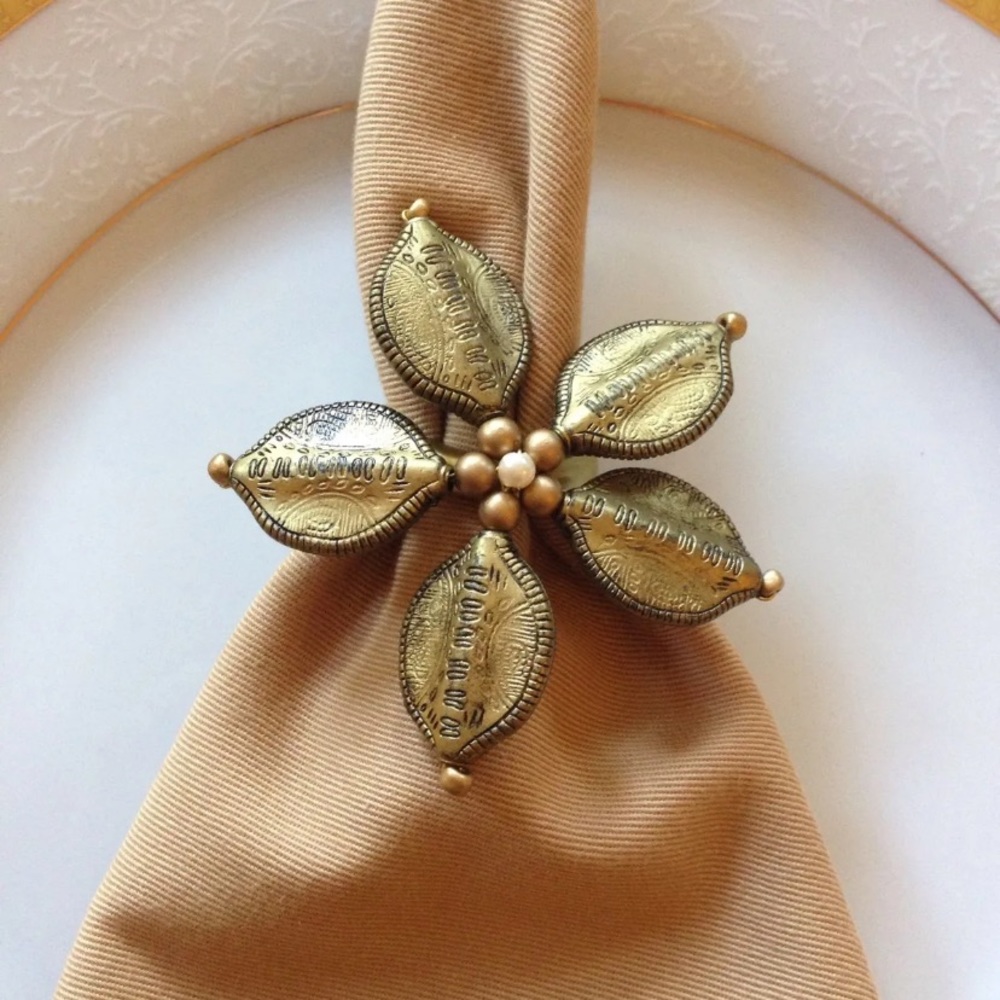 New set of 12 antique looking color handmade beaded floral napkin rings